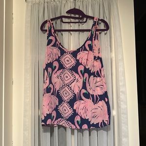 Silk blue and pink Lilly Pulitzer flamingo top small